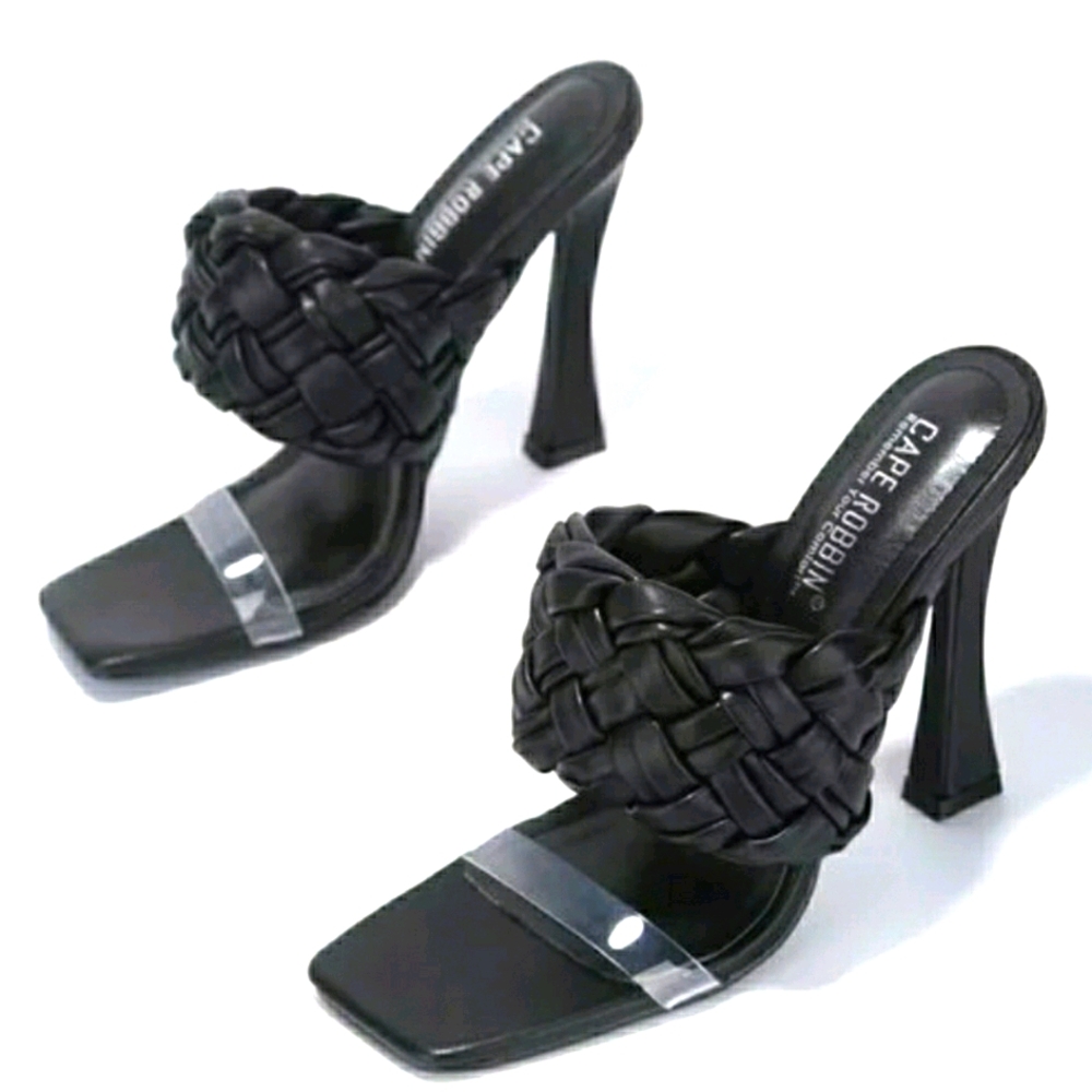 Women Braided Heels With Clear Toe Band